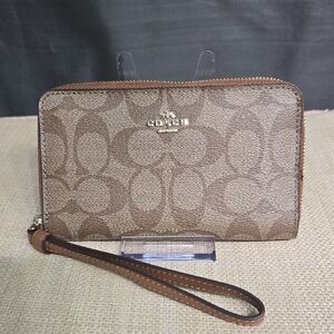 Coach Tan/Brown Signature Zip Wallet Wristlet